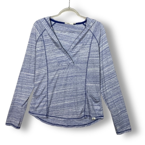 Prana Demi Hooded Pullover Top Sz L Space Dye Purple Lightweight Athleisure Acti - Picture 11 of 13